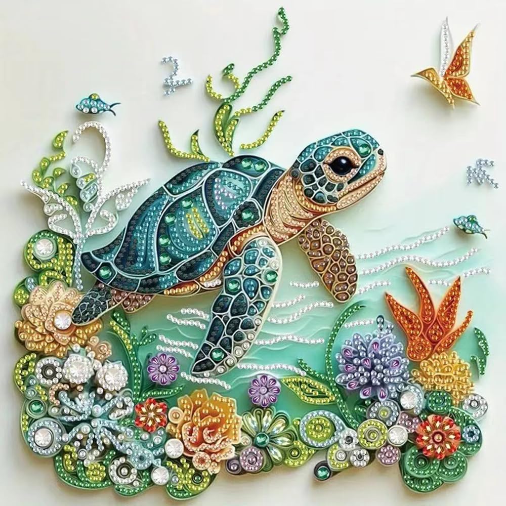 Resin Art With Flowers - Kit di Pittura Diamantata con Tartaruga