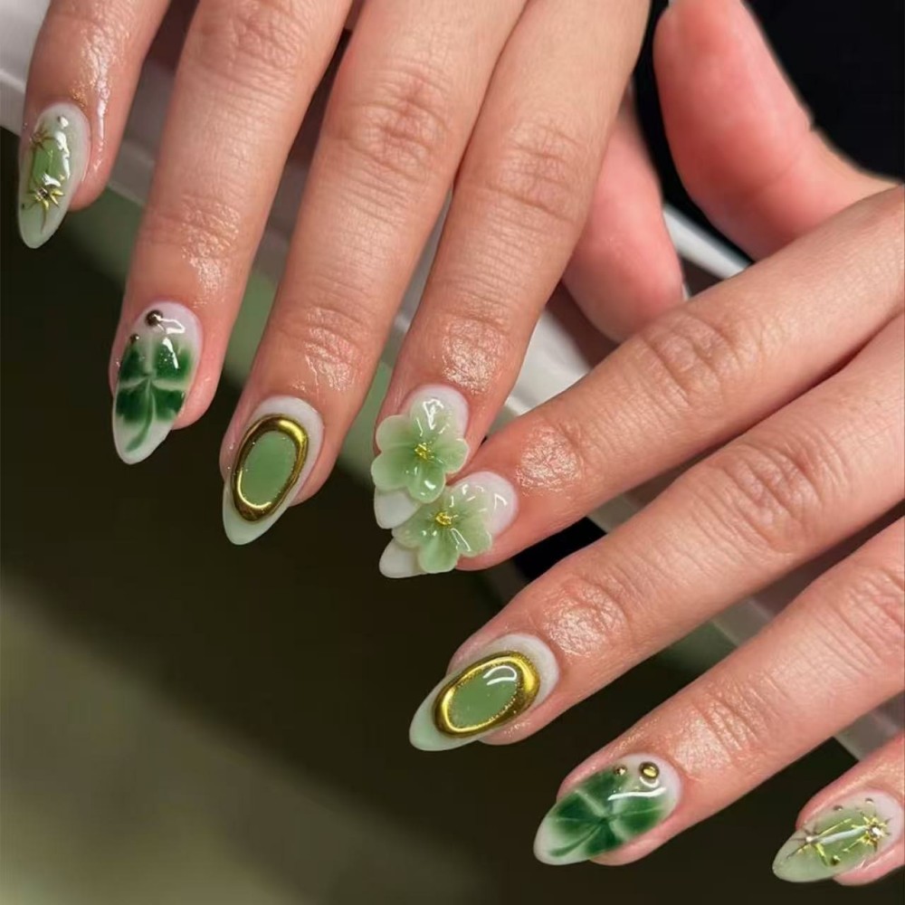 Resin Art Flower - 24 Pezzi di Unghie Finte di