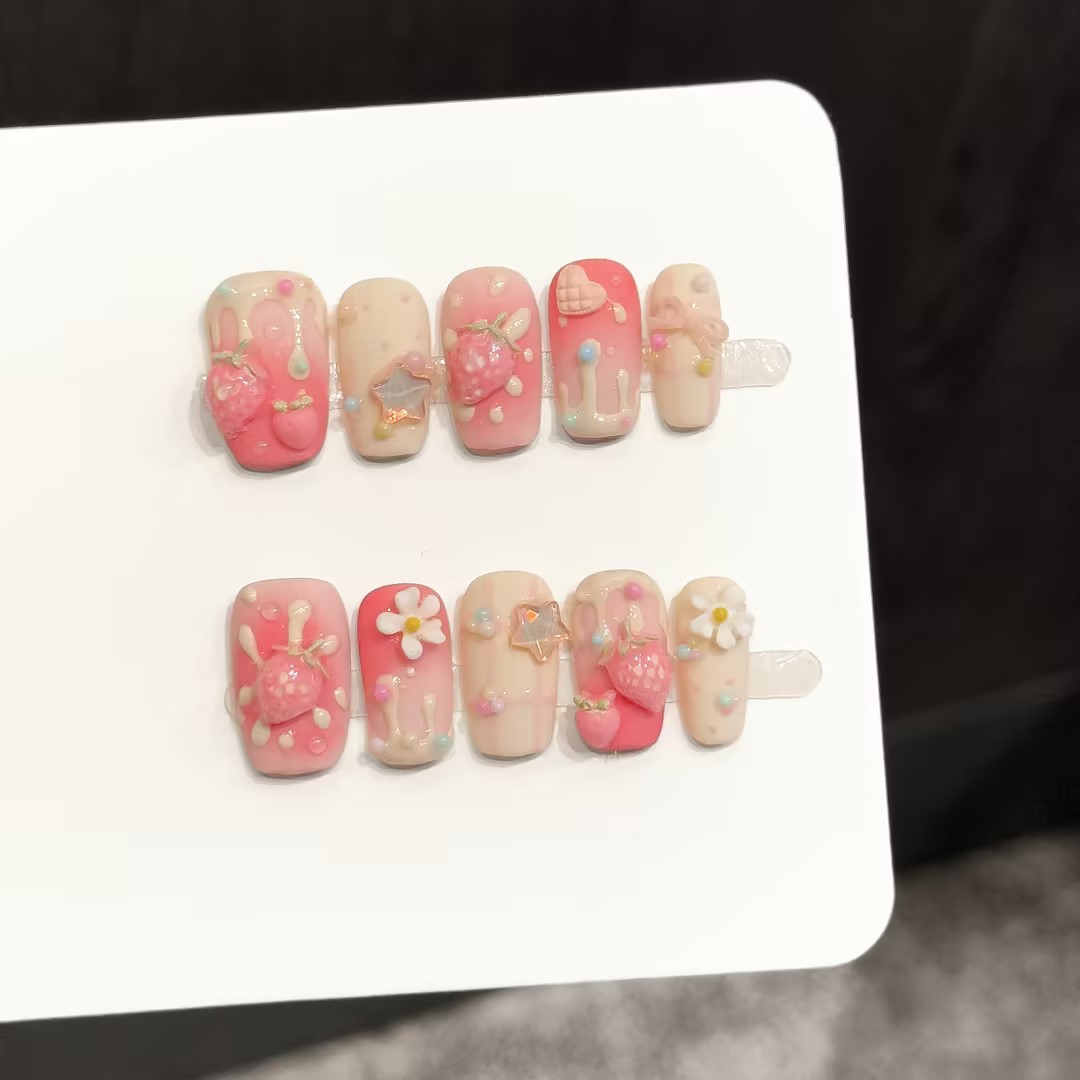 Resin Art Flower - 10 pezzi di unghie finte quadrate
