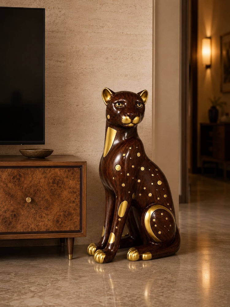 Resin Art Gift For Birthday - Scultura Decorativa Leopardo in Legno di