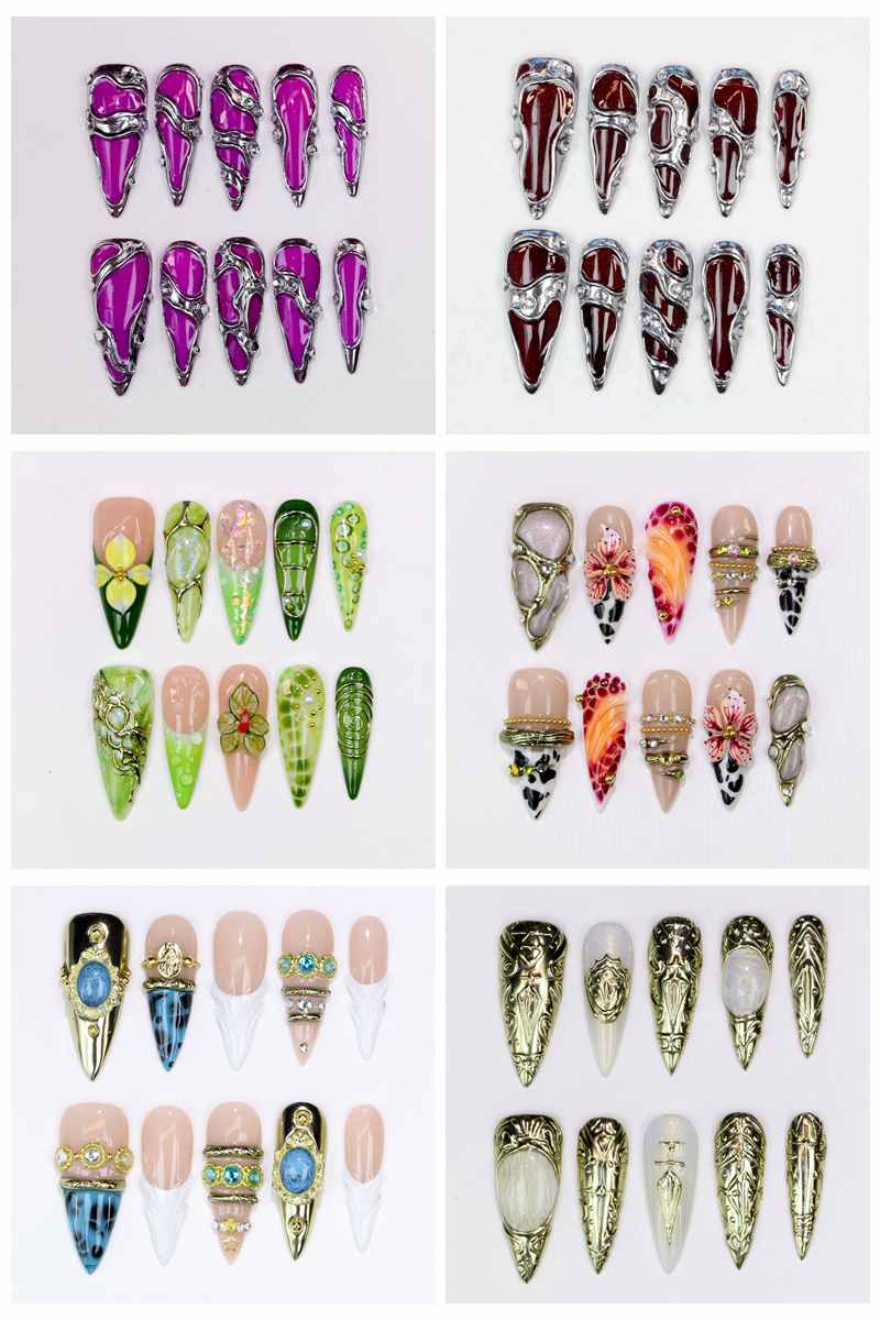 Resin Art With Flowers - 10 Pezzi Unghie Finte Lunghe a