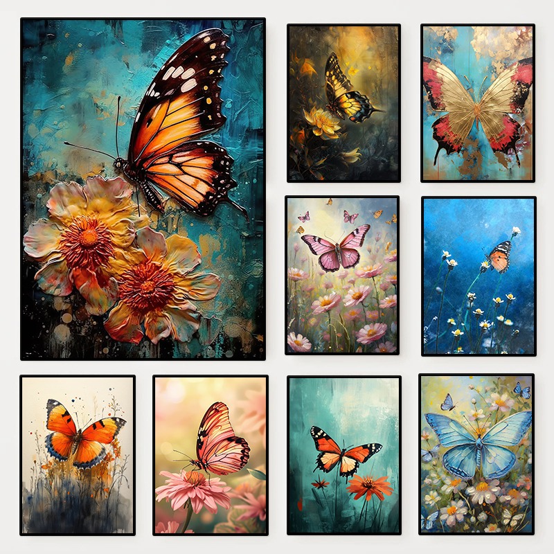 Resin Art With Flowers - Poster Floreale con Farfalle, Stampa Artistica