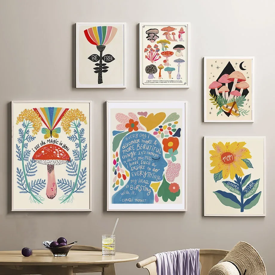 Resin Art Quote - Quadri Boho con Fungo, Farfalla, Girasole