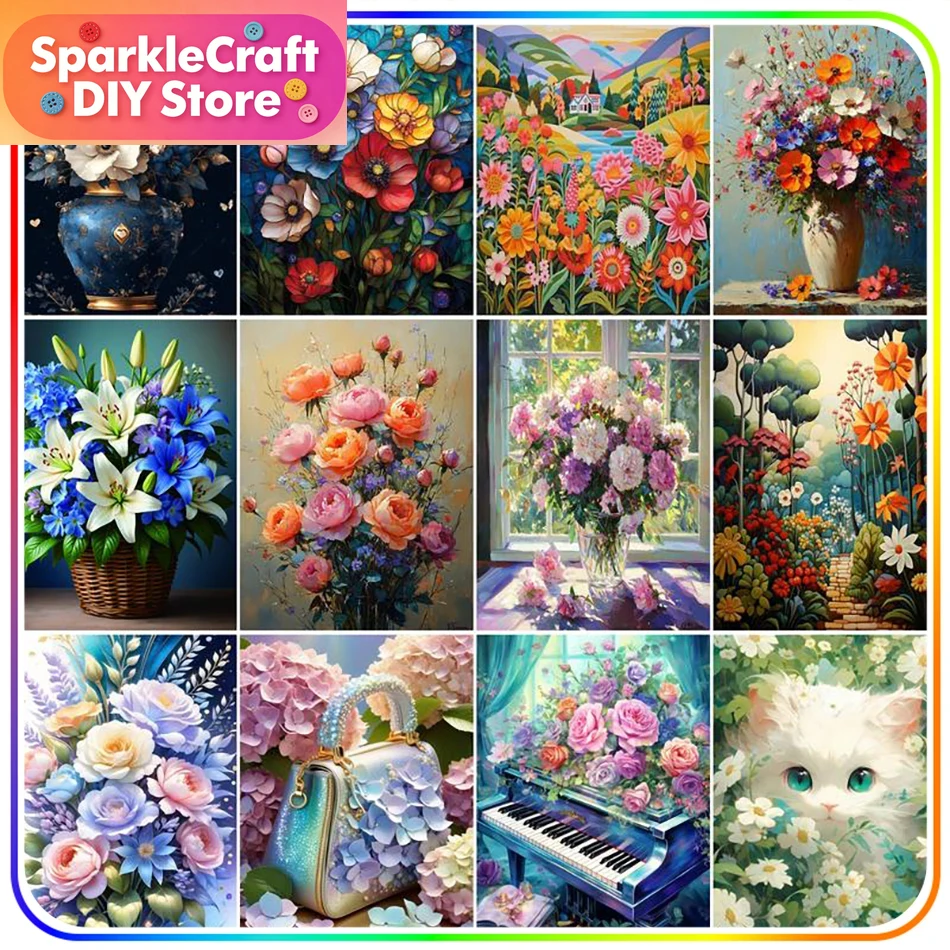 Resin Art With Flowers - Kit per pittura diamante senza cornice,